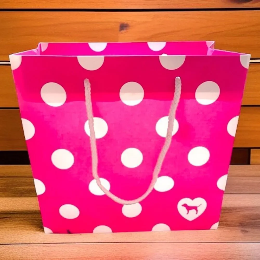 New 4 Victoria's Secret PINK Polka Dots 8”Hx8”Wx4.5”D Paper Gift Shopping Bags